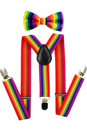 Merkloos Regenboog vlinderdas en bretels - elastische verstelbare clip-on Y-vormige bretels - LGBTQIA2s+ Pride en feestaccessoires Meerkleurig M/L