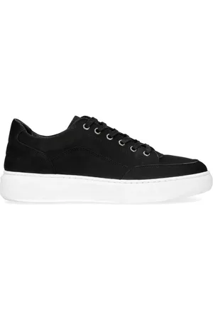 Manfield Heren - Zwarte nubuck sneakers