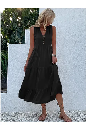 Merkloos Zomerjurken Dames Lange jurk Mouwloos Lichtgewicht Casual T-shirt Strandjurk Boho Tankjurk XL