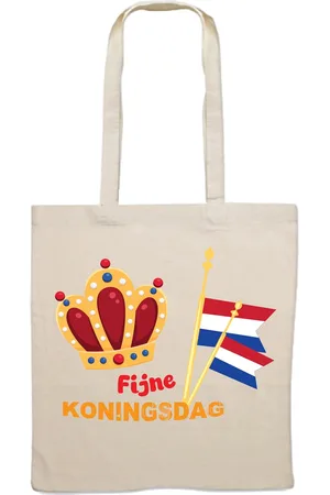Merkloos Fijne Koningsdag Feest Kroon Totebag - Canvastas waar je met Koningsdag de show steelt | Duurzame en Stijlvolle Tas voor Dagelijks Gebruik