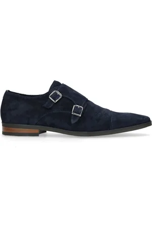 Manfield Heren - Donkerblauwe gespschoenen van suède