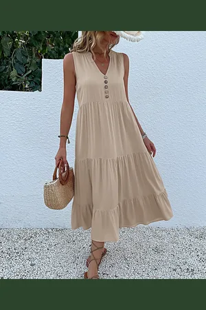 Merkloos Zomerjurken Dames Lange jurk Mouwloos Lichtgewicht Casual T-shirt Strandjurk Boho Tankjurk L