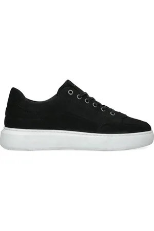 Manfield Heren - Zwarte nubuck sneakers
