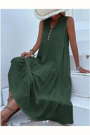 Merkloos Zomerjurken Dames Lange jurk Mouwloos Lichtgewicht Casual T-shirt Strandjurk Boho Tankjurk XL