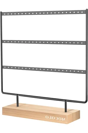 Merkloos Oorbel Organizer - 66 gaten & 3 lagen - Hout