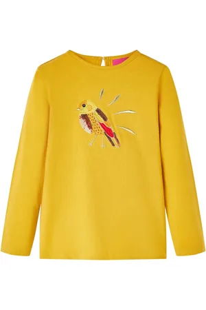 vidaXL Kindershirt - met - lange - mouwen - 128 - donker - okerkleurig