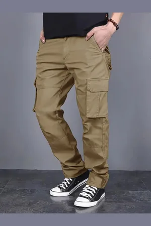 Merkloos Klassiek Ontwerp Effen Kleur Geplooide Zak Heren Rechte Pijpen Broek met Trekkoord Taille voor Wandelen, Vissen en Straatmode