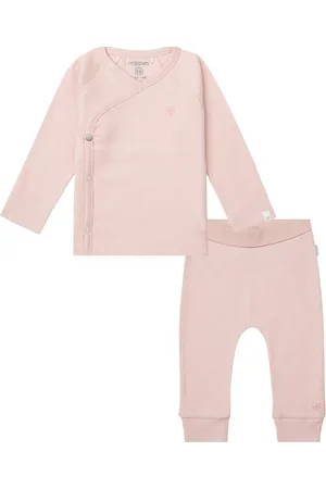 Noppies Baby Meisjes set: Overslag Shirt en Broek Naura Rib Smoke maat 74