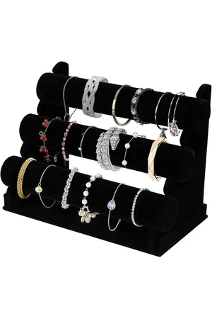 Merkloos Armbandhouder van fluweel met afneembare 3 etages sieradenstandaard voor horloges armbanden halskettingen en handsieraden (zwart)