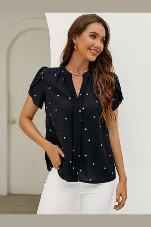 Merkloos Damesoverhemd Bedrukt Top Casual Shirt Damesblouse V-hals Korte Mouw Shirt