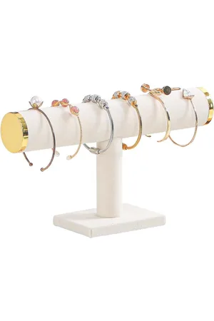 Merkloos Armbandhouder - Fluweel beige met goudkleurig metalen deksel