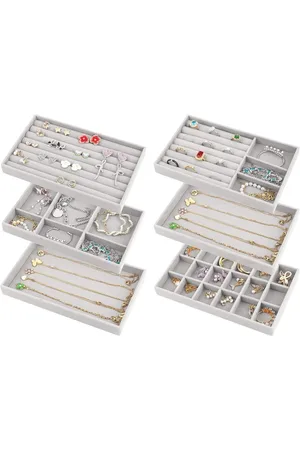 Merkloos Sieradendienblad - 6 stuks sieradenorganizer voor laden - Stapelbaar lade-inzetstuk voor halskettingen, armbanden, oorbellen, ringen, horloges