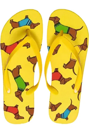 Merkloos Teckel - flip flops - flip flop teckel - teenslipper - teenslippers - hond - teckelprint - slippers - badslippers - maat 38/39 - geel