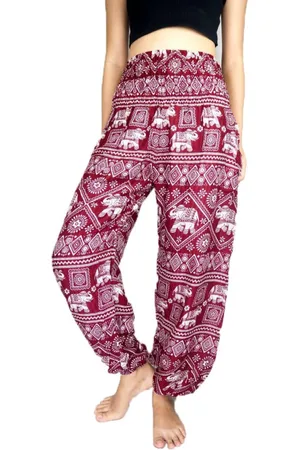 Merkloos Harembroek - Yogabroek - Zomerbroek - Voor dames en heren - Medium; maat 36, 38 en 40 - Olifantje rood