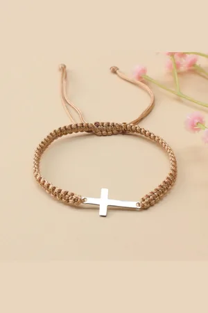 Merkloos Armband - Kruis - Christelijk - Handmade - Koper/ Goud