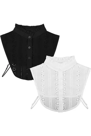Merkloos Nepkraag - Afneembare kanten kraag - 2 stuks - zwart + - Nekomtrek 42cm - boord rouches - kraagje - Blousekraag kant - blouse kraag