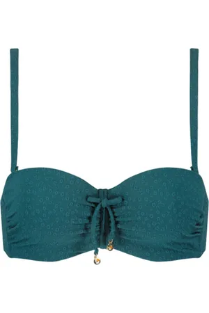 Cyell Voorgevormde strapless bandeau bikinitop Flora Teal petrol maat 38D