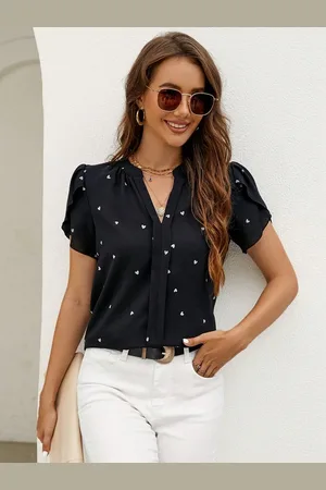 Merkloos Damesoverhemd Bedrukt Top Casual Shirt Damesblouse V-hals Korte Mouw Shirt