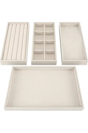Merkloos Stapelbare Sieraden Organizer Opslag Bakken (4 Pak) – 353 x 242 cm - Lade Display Dozen – Verwijderbare Secties Voor Kettingen Ringen Armbanden & Oorbellen