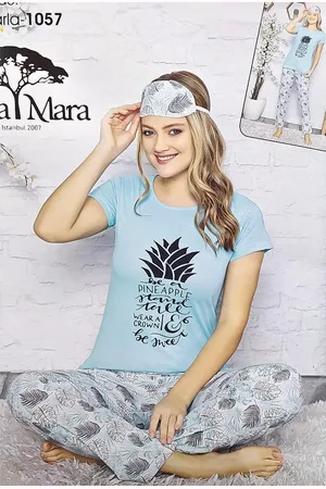 Merkloos Pyjama korte mouw 3 delig set lente/zomer pyjama katoen maat M/L