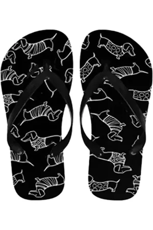 Merkloos Teckel - flip flops - flip flop teckel - teenslipper - teenslippers - hond - teckelprint - slippers - badslippers - maat 38/39 - zwart
