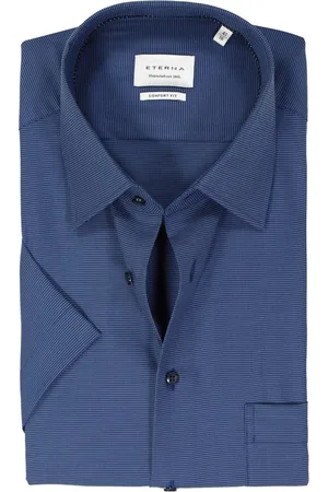 ETERNA Comfort fit overhemd korte mouw - twill - donkerblauw - Strijkvrij - Boordmaat: 42
