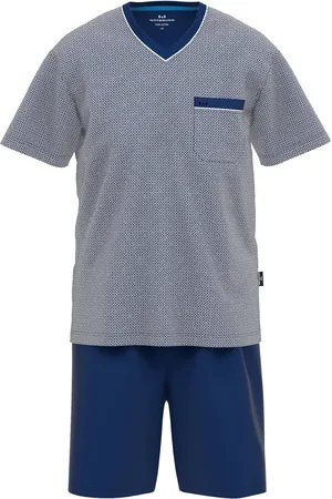 Götzburg Gotzburg heren shortama V-hals - middenblauw mini dessin