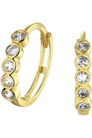 The Jewelry Collection Huiscollectie Klapoorringen Zirkonia Geelgoud Glanzend