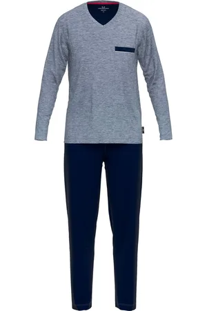 Götzburg Gotzburg heren pyjama V-hals - middenblauw melange