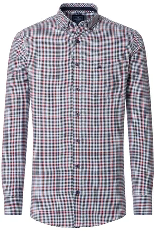Redmond Comfort fit overhemd - Oxford - blauw - wit en rood geruit - Strijkvriendelijk - Boordmaat: 49 - 50