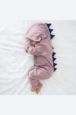 Merkloos Baby Onesie Dier - Zachte Baby Jumpsuit - Baby Pyjama - Dinosaurus (dino) pyjama - Baby Pyjama Draak - Paars