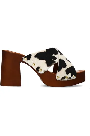 Sacha Dames - Cow print leren muiltjes met plateau hak