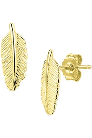 The Jewelry Collection Geelgoud op Zilveren Oorknoppen veer.