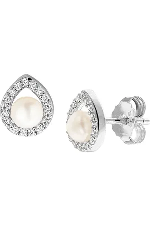 The Jewelry Collection TFT Oorknoppen Parel En Zirkonia Zilver Gerhodineerd Glanzend 9 mm x 7.5 mm