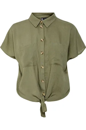 Pieces® Blouse Pcpia Ss Tie Shirt Wvn Noos 17154736 Deep Lichen Green Dames