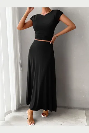 Merkloos Dames 2-delige outfits Zomer crop top en lange A-lijn rokset Tweedelig pak L