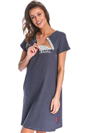 Doctor Nap Katoenen Nachthemd met Magnetische Drukknoopjes Borstvoeding Zwangerschap Nachtkleding Graphite TCB.9992 XL