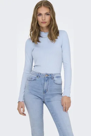 JDY Jacqueline de Yong T-shirt fransiska L/s Highneck Top Jrs N 15228065 Kentucky Blue Dames