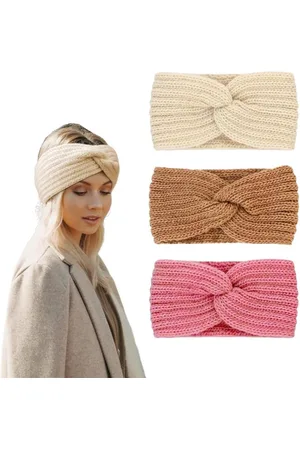 Merkloos Pack of 3 Wool Turban Hair Bands for Winter Accessories, Ideal for Women and Girls