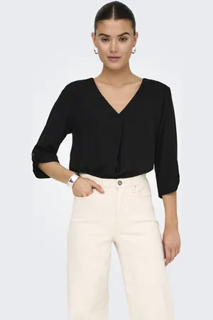 JDY SAY 3/4 LINEN V-NECK TOP WVN DIA - Dames - Blouses
