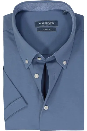 Ledub Modern fit overhemd - korte mouw - lichtblauw tricot - Strijkvriendelijk - Boordmaat: 42