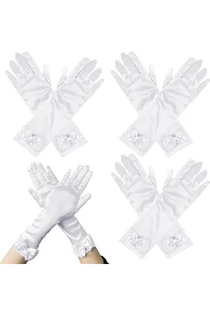 Merkloos 3 Pairst Girls Princess Long White Gloves Bow Pearl Satin Gloves Opera Gloves Bridal Wedding Glove Flower Dress Gloves for Halloween Party Birthday Wedding