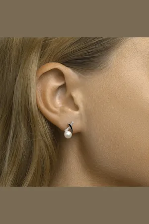 The Jewelry Collection Zilver Gerhodineerde Oorknoppen parel en zirkonia 1333080
