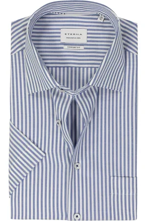 ETERNA Comfort fit overhemd korte mouw - Oxford - met wit gestreept - Strijkvrij - Boordmaat: 41