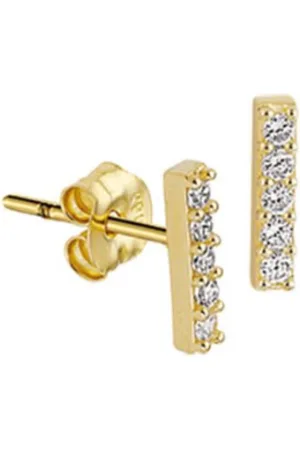 The Jewelry Collection Huiscollectie Oorknoppen Balkje Zirkonia Geelgoud Glanzend 8 mm x 1.5 mm
