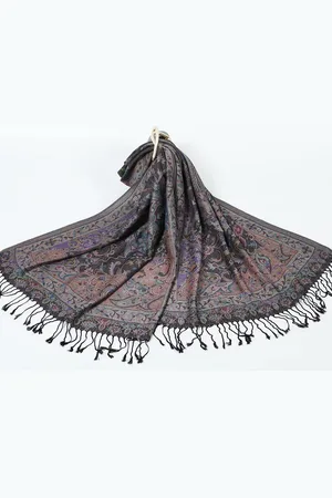 N3 Collecties Pashmina Zijden Sjaal Omkeerbaar Comfortabel Vintage Met Franjes 70X180cm