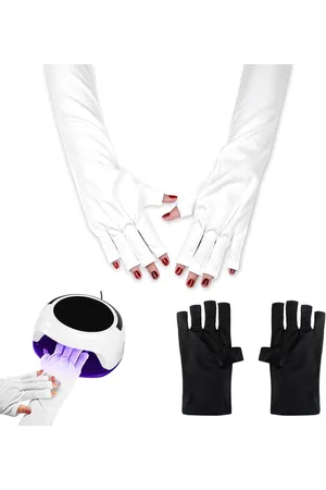 Merkloos Handschoenen 2 paar voor gelnagels anti-uv-beschermende handschoenen gel manicure nagelkunst droger gereedschap ter bescherming van de handen tegen uv-licht lamp droger zwart en