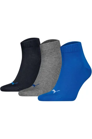 PUMA Unisex Quarter Plain (3-pack) - unisex hoge enkelsokken - blauw - kobalt - grijs melange