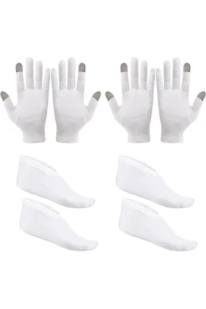 Merkloos Handschoenen en sokken van wit katoen - 2 paar handschoenen en 2 paar sokken - Touchscreen-handschoenen - Hand- en voetbescherming - Uniseks hydraterende handschoenen