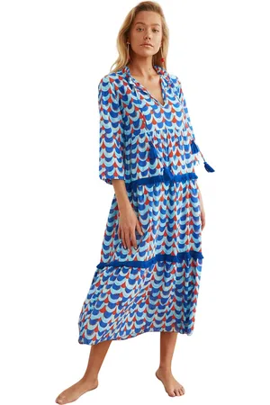 Trendyol Blauwe Strandjurk Met Kwastjesdetail Tbess21El2772